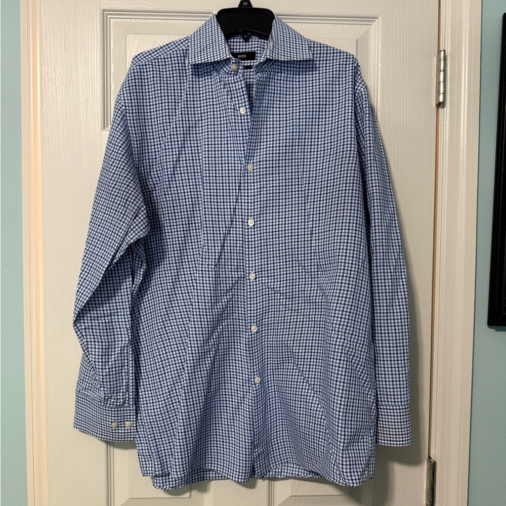 Hugo Boss Blue Gingham Button Down Shirt